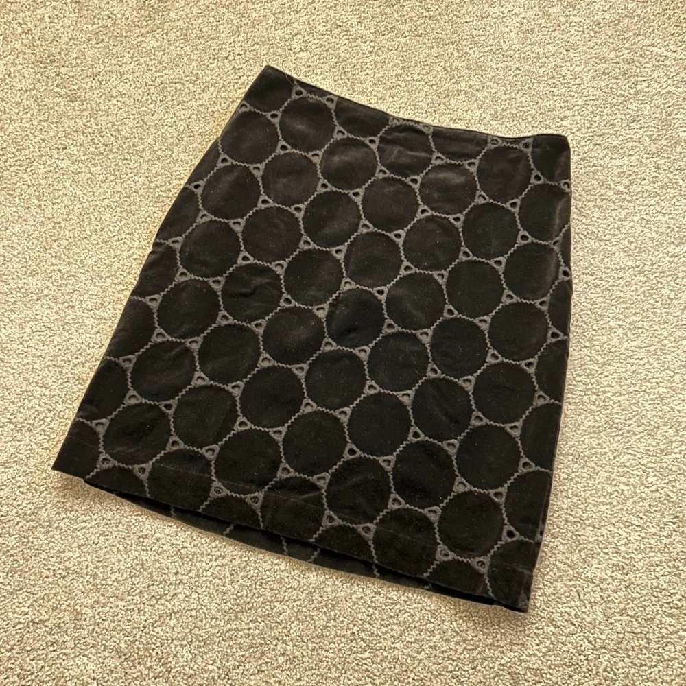 Boden Polka Dot Embroidered Laser Cut Skirt in Black Velvet US 10R  - B553